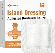 [6''x6''-30count] Carbou Island Dressing Bordered Gauze Sterile Individually Wrapped Gauze Pads,Highly Absorbent Adhesive Dressing Pad,Soft and Breathable Wound Dressing for Wound Care