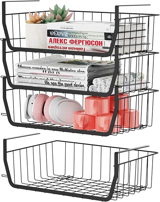 Under Shelf Basket, Veckle 4 Pack Stackable Under