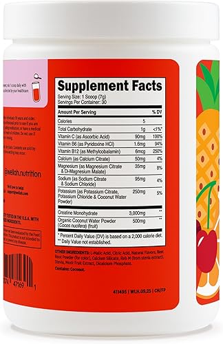 Miniatura 4 de Wellah Creatina + polvo de hidratación (ponche de fruta) 30 porciones - Mezcla de bebida electrolítica con 0.11 onzas de monohidrato de creatina