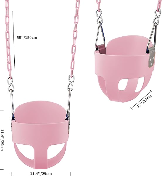 KINSPORY Toddler Swing, 59" Heavy-Duty Coated Iron Chains Baby Swing, High Back Full Bucket Infant Swing Seat with Tree Straps for Indoor & Outdoor Backyard Swing Sets (Pink) - 4