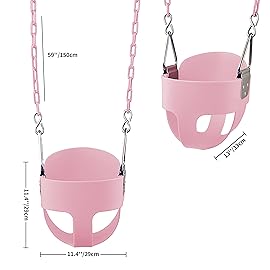 KINSPORY Toddler Swing, 59 Coated Heavy-Duty Iron Chains Baby Swing Outdoor, High Back Full Bucket Infant Swing Seat with Tree Straps for Swing Sets Backyard Outdoor Indoor (Pink)