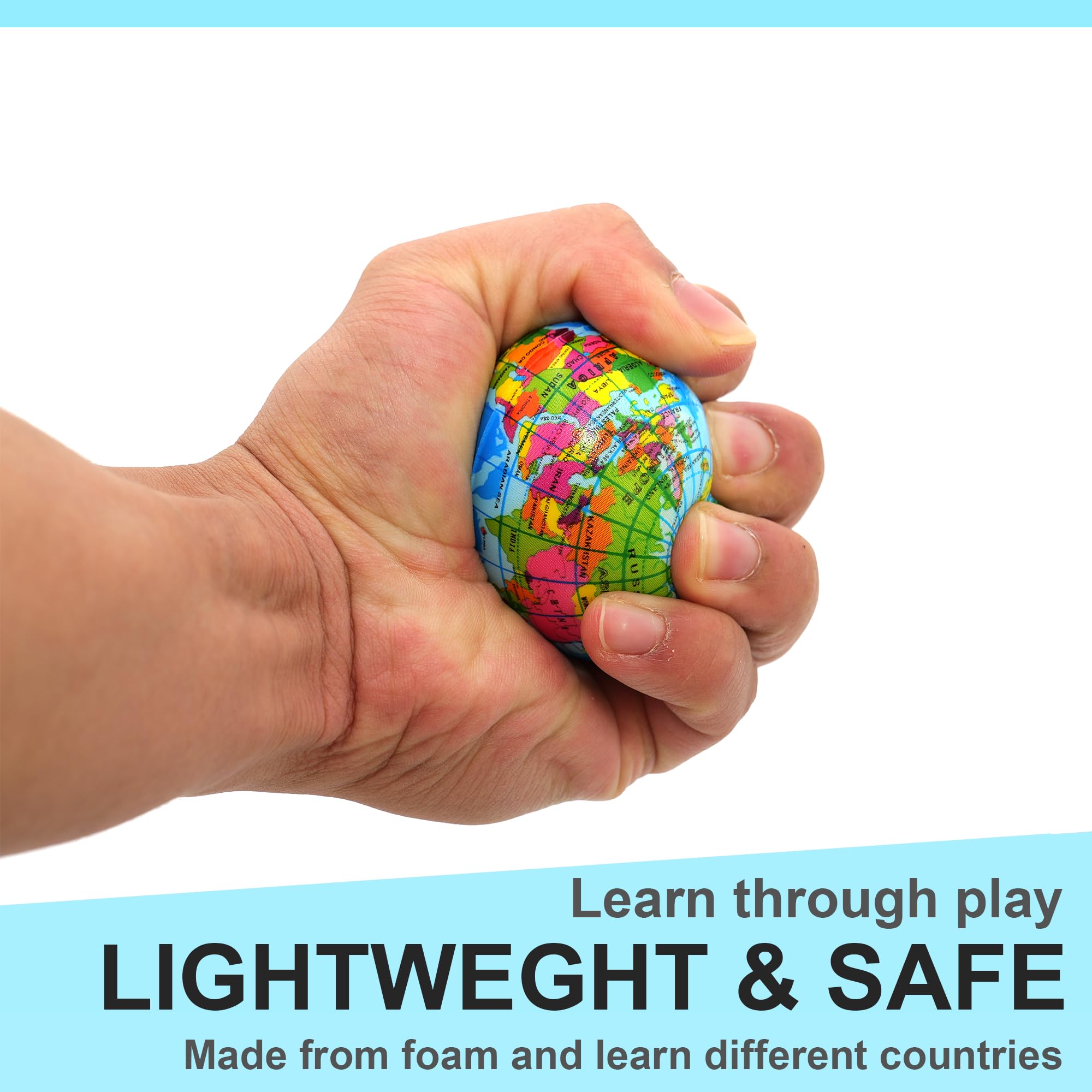 Squeeze Foam Globe Ball Pack of 3 - Lightweight, Planet Earth, Sensory Stress Relief, Educational Toys Hand Exercise, Fidget Party Bag Fillers, For ADHD & ADD & Autism Special Needs - Image 4