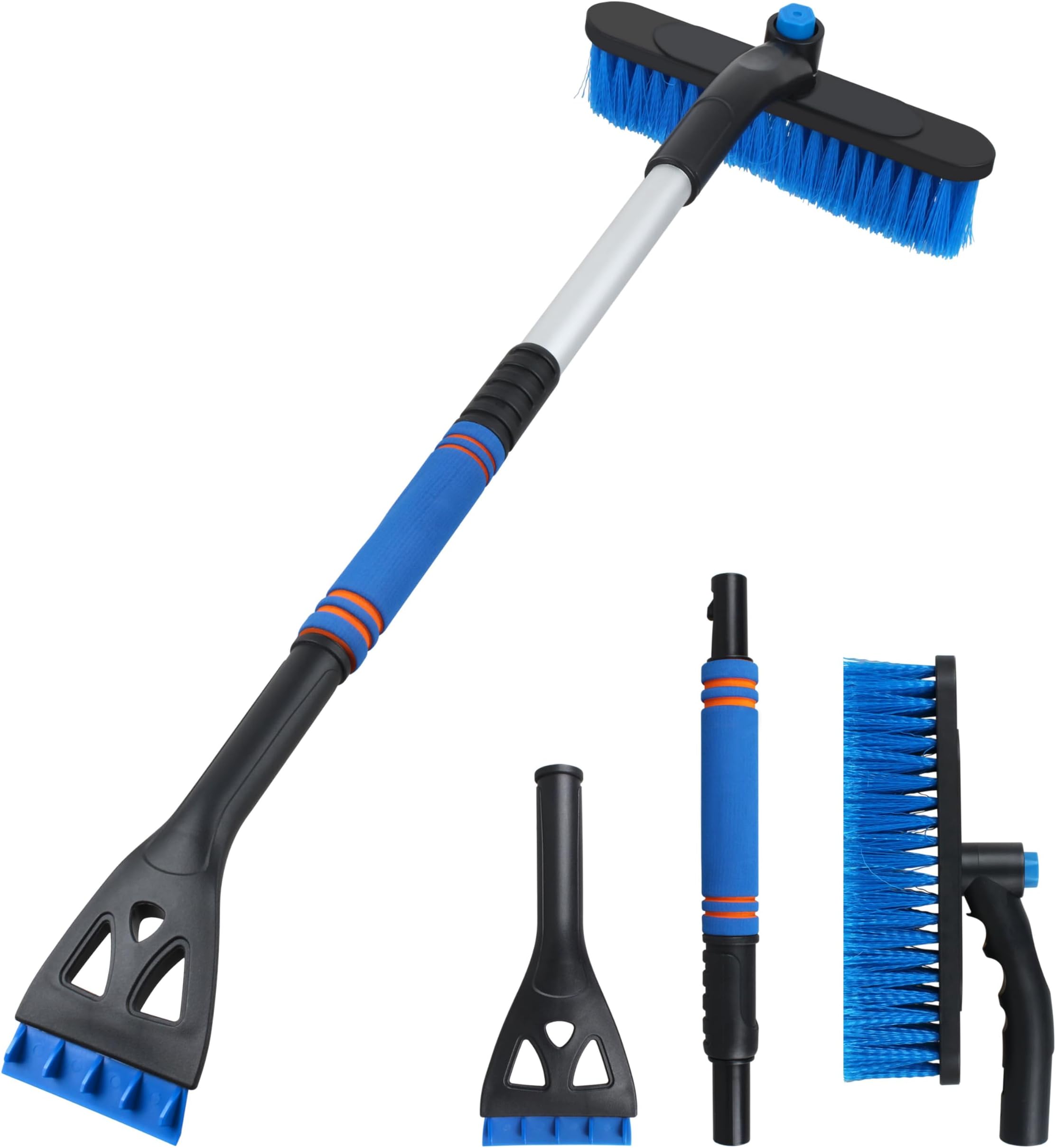 32'' Snow Brush and Ice Scraper for Car Windshield, Aluminum Extendable Snow Removal Tool for Car Window with with Foam Grip and 360° Pivoting Brush Head for for Cars, SUV & Trucks(1pack)