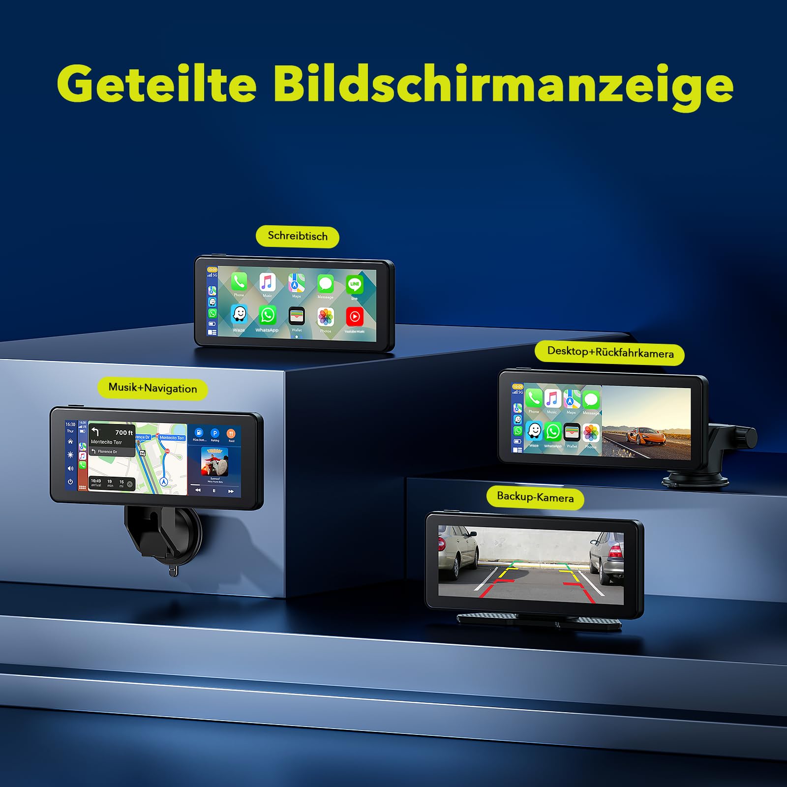 LAMTTO Wireless Carplay Display mit Dashcam 2.5K für CarPlay &Android Auto | 6,86 Zoll Tragbares Car Play Bildschirm Auto mit Live-Navigation,Sprachassistent,Play Music,Mirror Link,BT5.0 AUX FM
