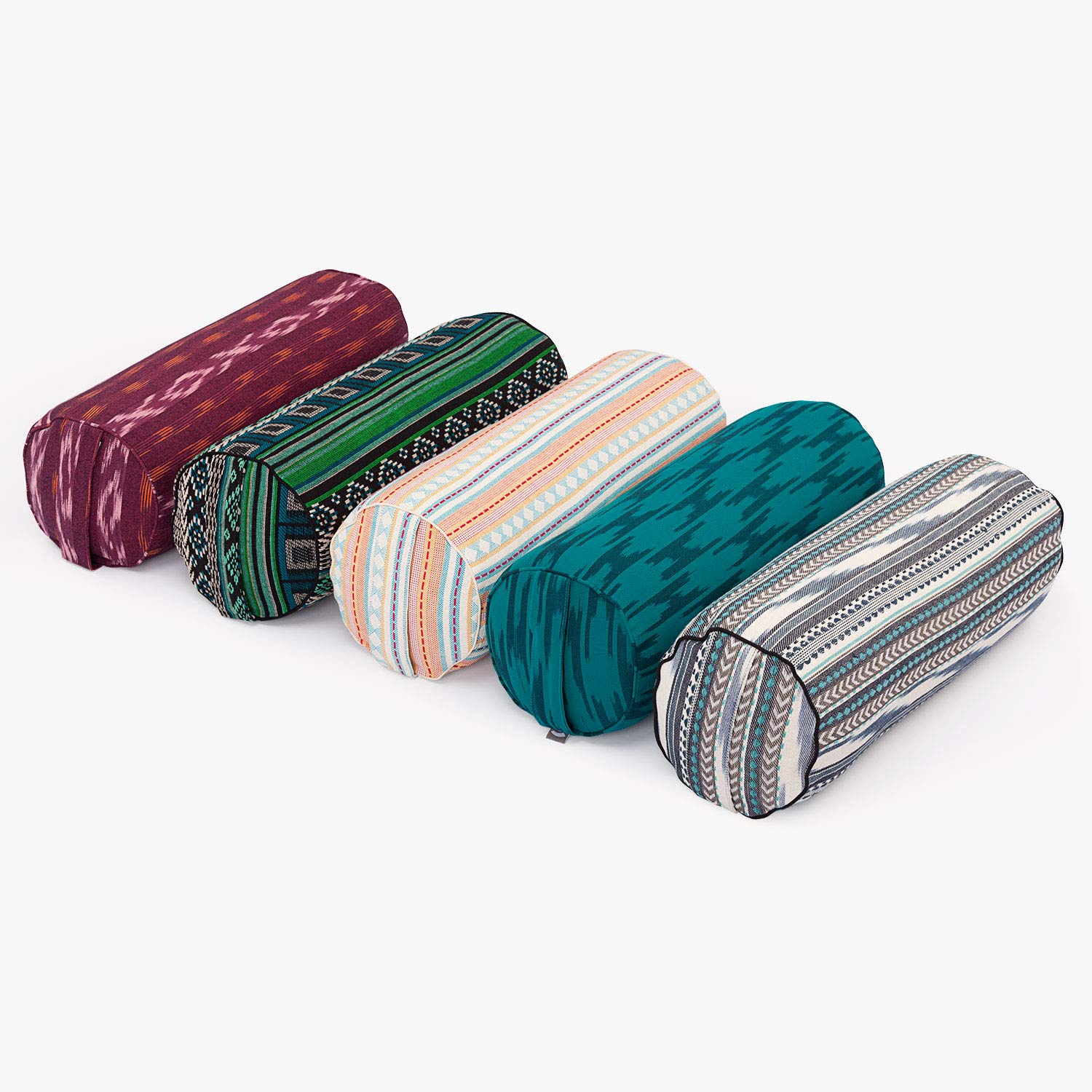 Bodhi Yoga Bolster Ø 23 cm | Ethno Collection | Yogarolle aus 100% Baumwolle | Dinkelfüllung aus Bio-Dinkelspelzen | Yogakissen für Pilates & Yin Yoga | Yogabolster aus Jacquard-/ Ikat-Webstoff