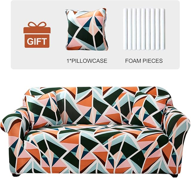 JOYDREAM Stretch Armchair Slipcovers, 1 Seater Sofa Cover, Easy-fit Sofa Slipcovers, Furniture Protector for Armchair, Soft Fabric Settee Covers with 1 Free Cushion Cover (Small, Color triangle)