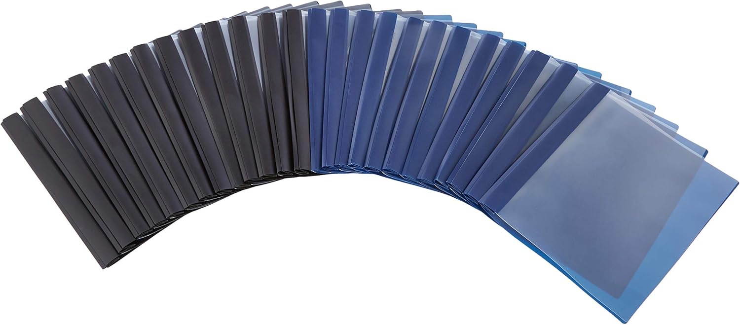  Basics Letter Size Clear Front Poly Report Cover with Metal Prong - 25-Pack, Assorted Black and Navy : Office Products