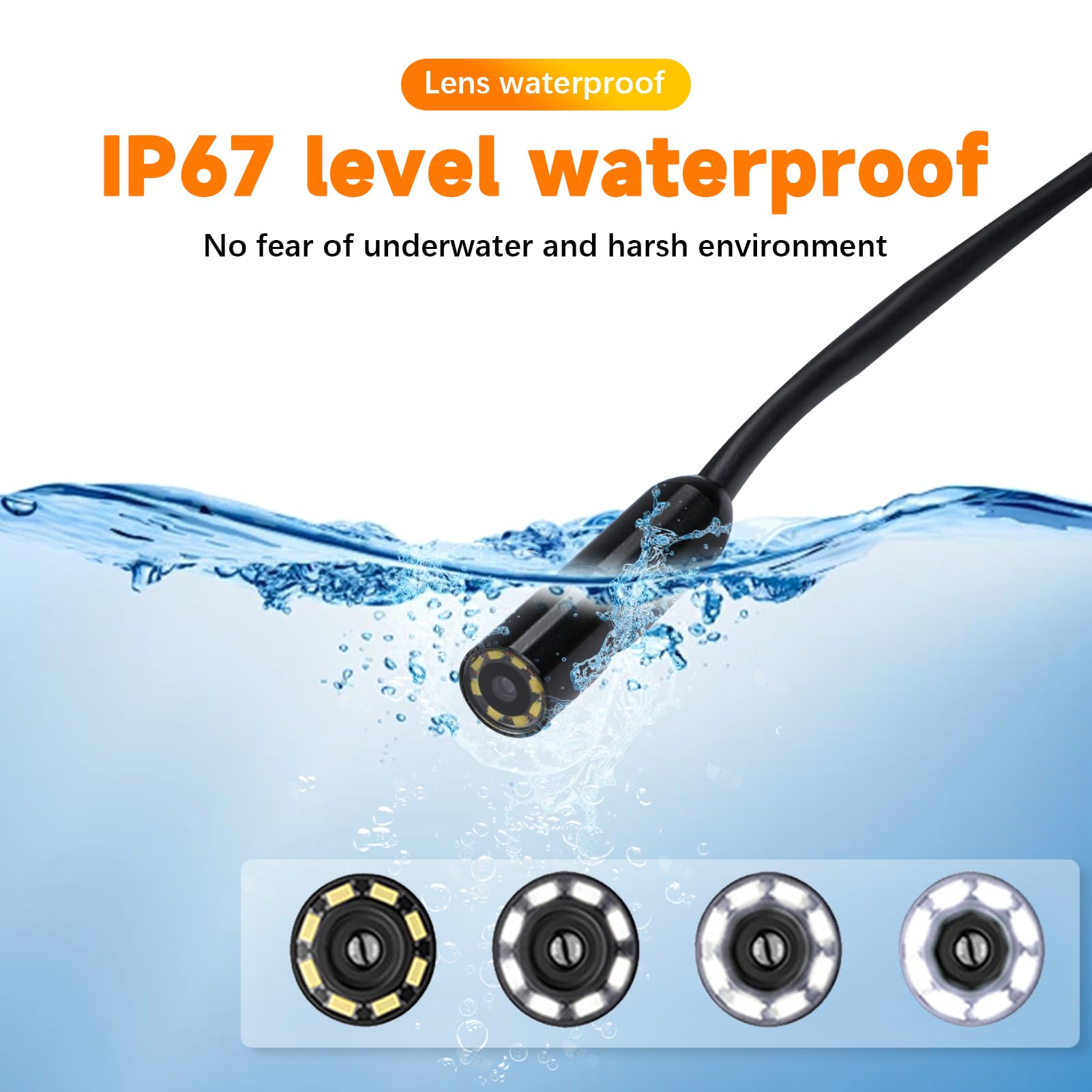 DEWIN Endoskopkamera mit Licht, Endoskop Inspektionskamera 8mm IP67 wasserdichte Rohrkamera mit 5 Meter Kabel und 4,3-Zoll Bildschirm