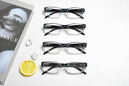 Miniatura 6 de Eyekepper Paquete de 4 lentes de lectura clásicos para mujeres y hombres, lectores de dos tonos, marco azul-transparente, +1.00