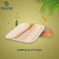 Vista 6 de BOSNAL - Platos biodegradables de hoja de palmera; 7 pulgadas, cuadrados, 25 piezas, compostables, estilo bambú y madera, apilables, grado