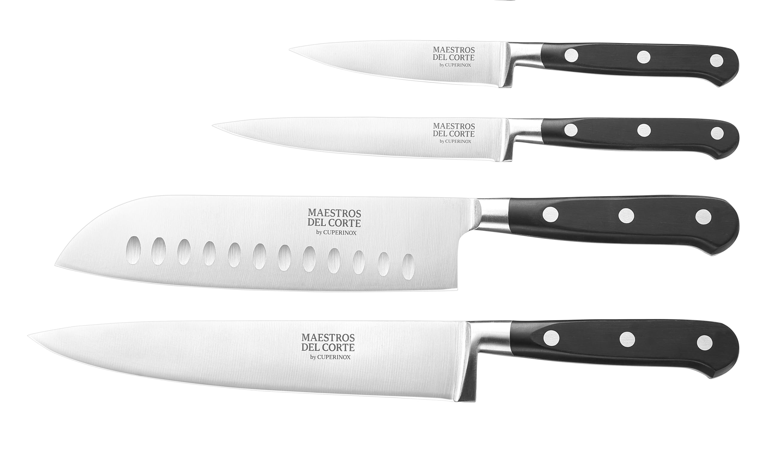 Estuche de Cuchillos Profesionales de Cocina 4 Piezas Acero Inoxidable Chef 20 cm Santoku 18 cm