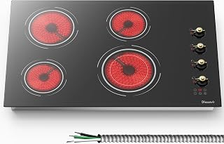 30 Inch Electric Cooktop, 6700W 240V Hard Wired, Retro Knob