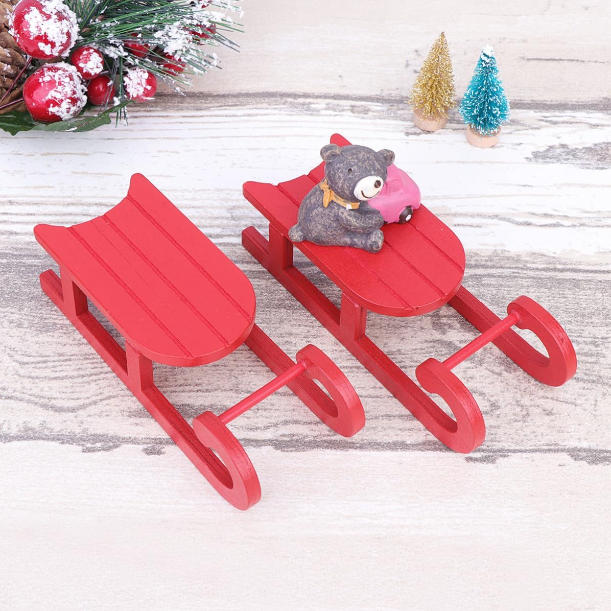 2 Pcs Creative Christmas Sleigh Ornament Wooden
