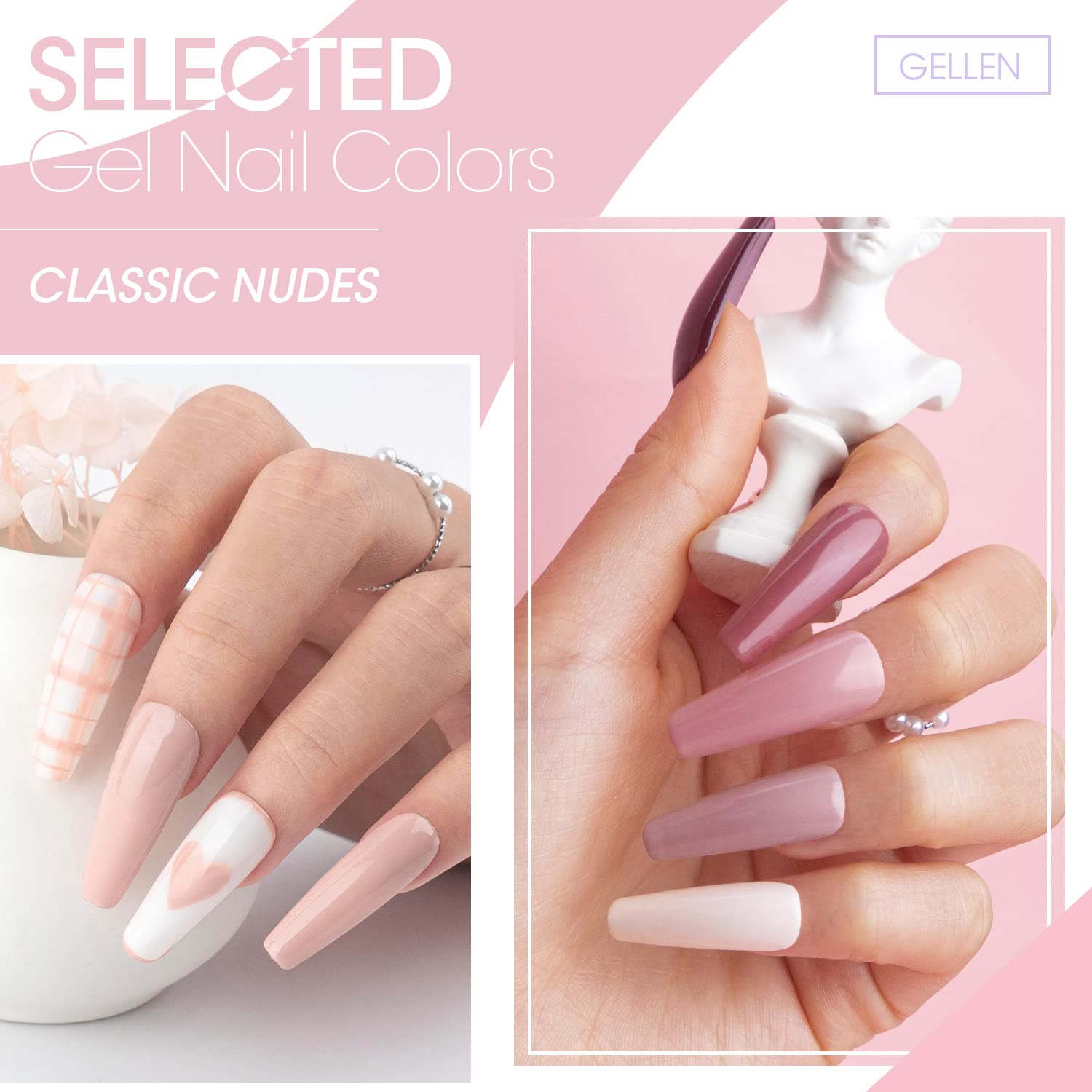 Gellen Gel Nail Polish Kit with U V Light - 10 Colors Classic Nudes Gel Nail Polish Kit with 36W Nail Lamp, Gel Nail Polish Set Starter Kit with Storage Box Soak off Nail Gel Kit Manicure Set