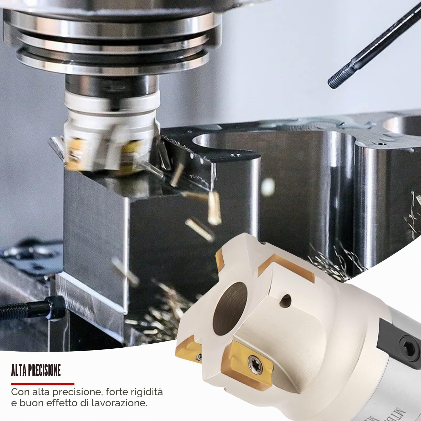 Supporto per fresa a 90 ° EVTSCAN con fresa frontale indicizzabile da 3 ", kit di 10 inserti in metallo duro, per fresatura, foratura, scanalatura e profilatura, per la lavorazione dei metalli CNC
