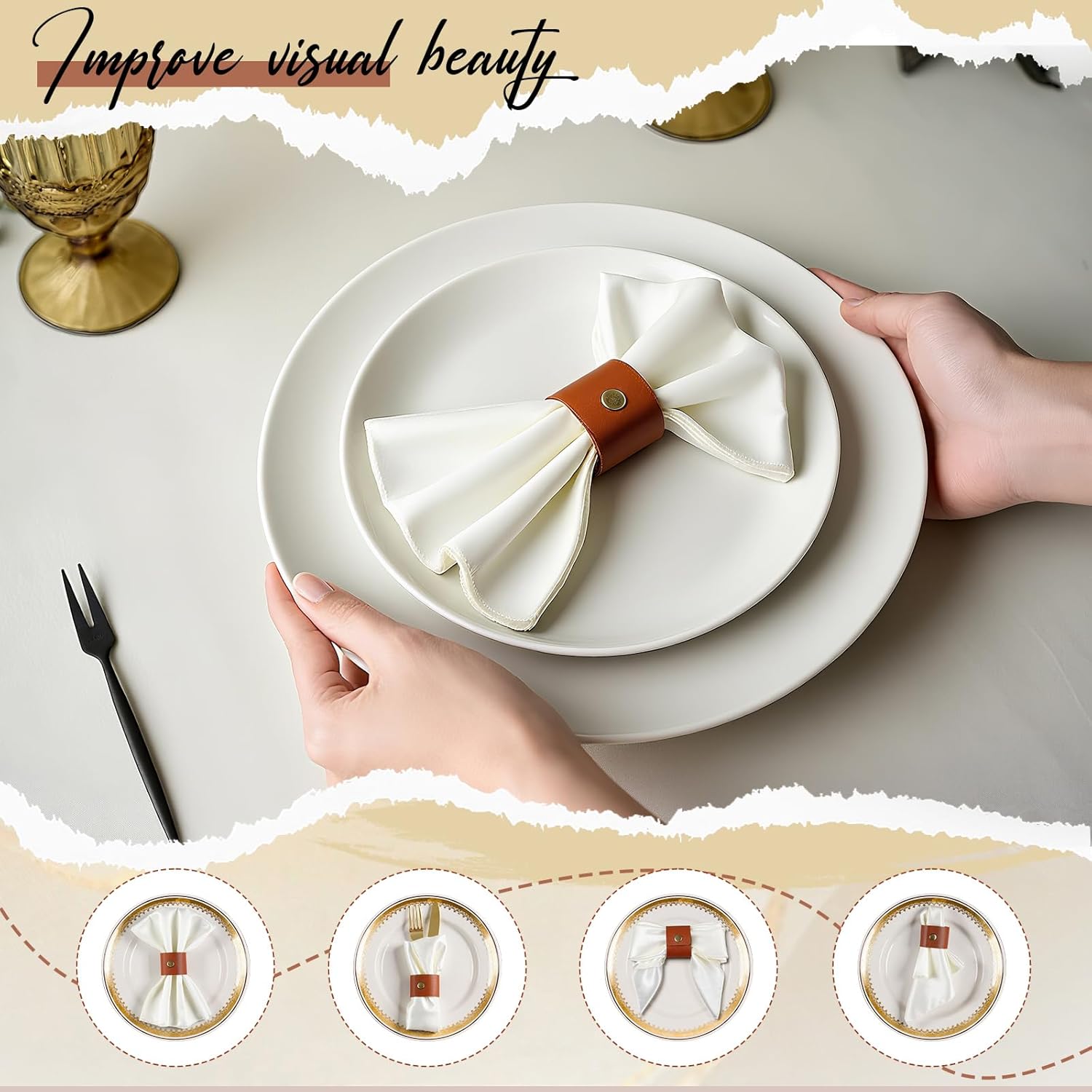 LemonRoad 40 Pcs Brown Leather Napkin Rings Bulk Vintage PU Buckle Napkin Holder for Farmhouse Dinner Party Wedding Birthdays Table Decoration