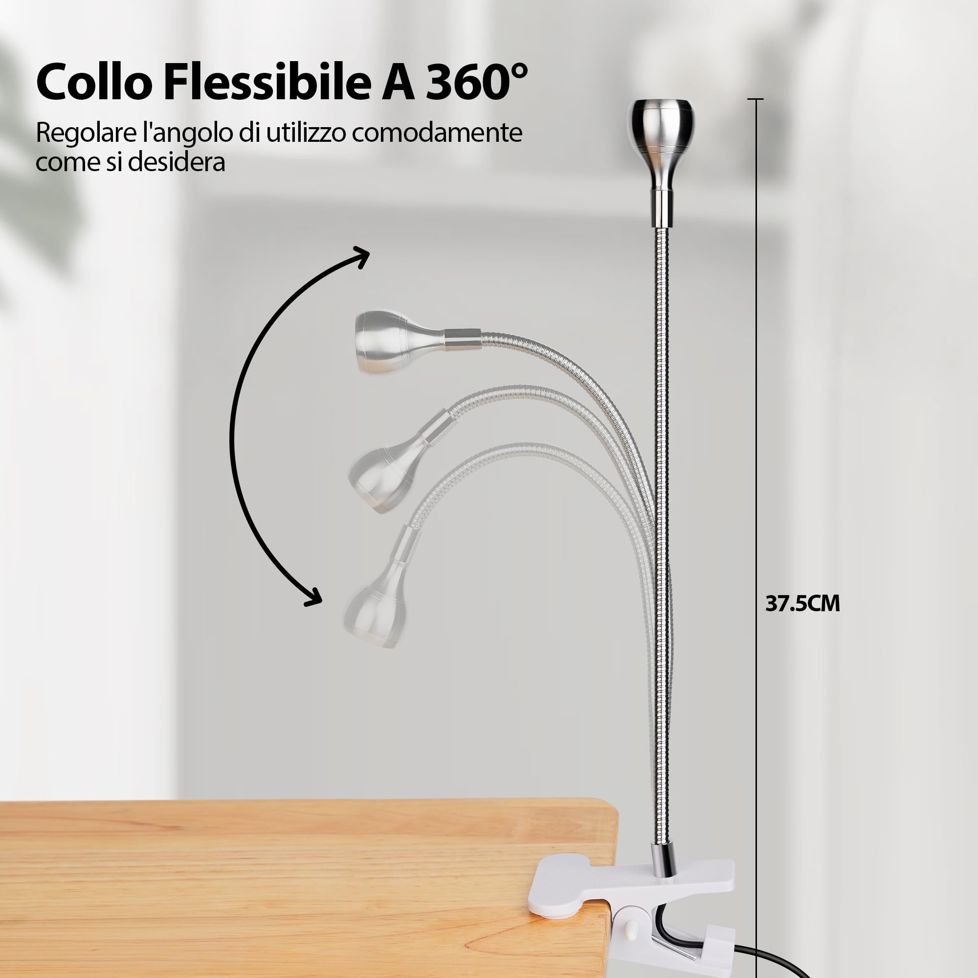 5W da Lampada LED UV per Gel Unghie, Luce LED per Unghie con Collo di Cigno Flessibile e Clip con Fusibile, Piccola Macchina per Asciugare le Unghie e Indurire il Gel con Lampada UV Rotante, Argento.