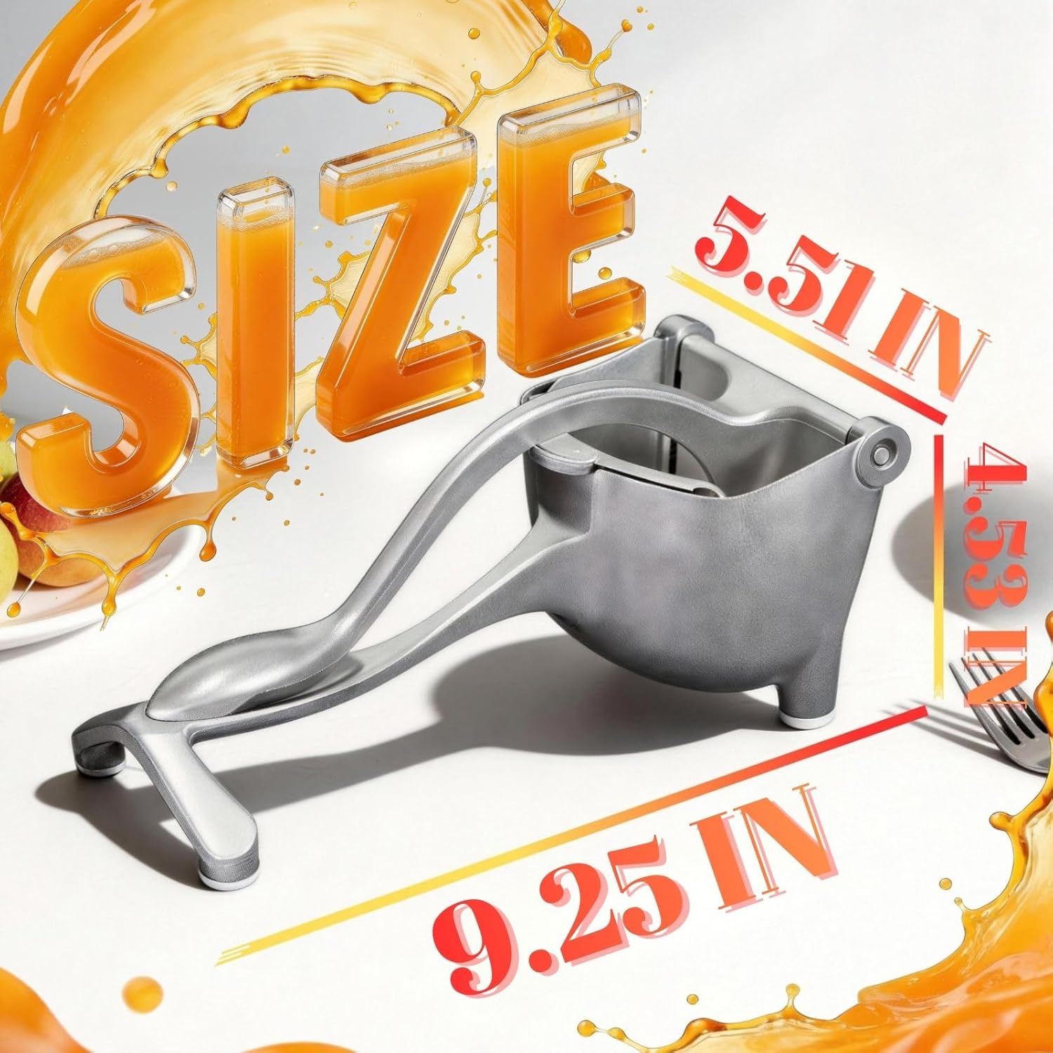 Manual Citrus Juicer - Heavy Duty Aluminum Lemon Squeezer with Extended Handle, Large Capacity Hand Press for Orange, Lime, Grapefruit, Non-Slip Feet & Cleaning Tool Included