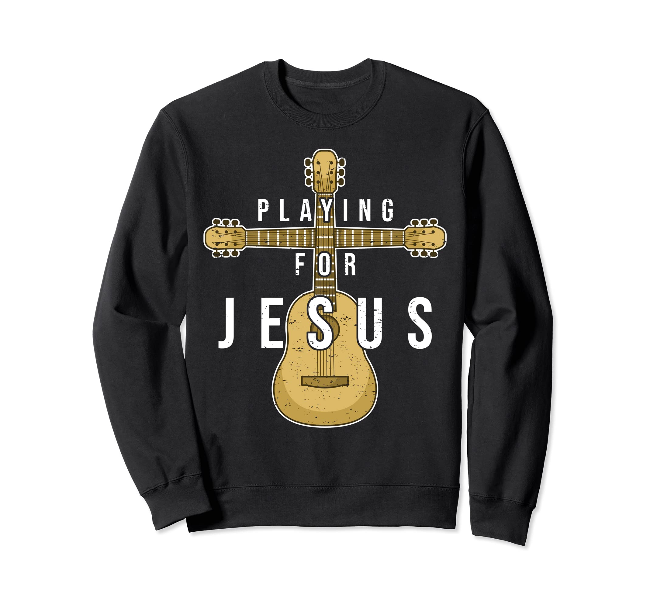 Christian Music Guitar Player Jesus Guitarist Crucifix Sweatshirt, Black