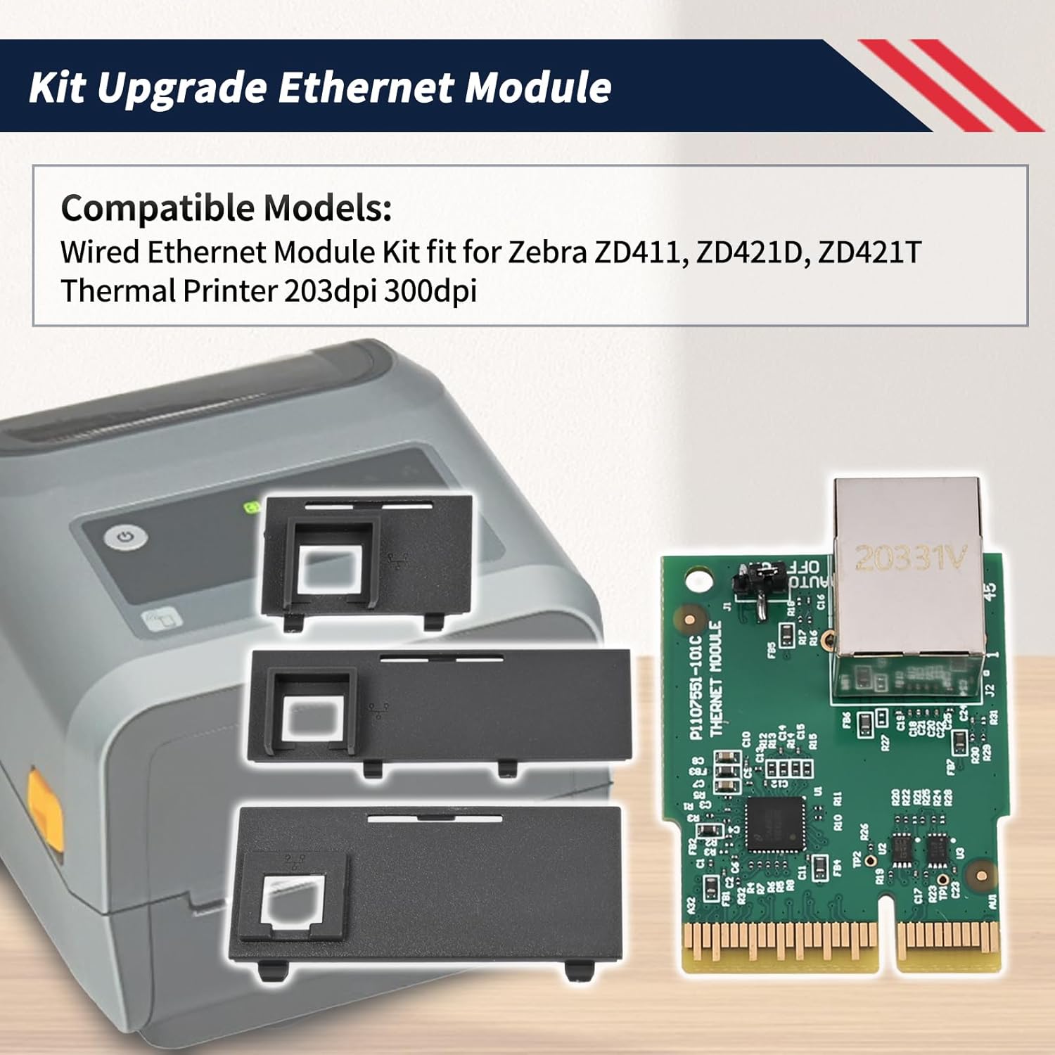 P1112640-015 Kit Upgrade Ethernet Module Fit for Zebra ZD421 ZD421d ZD421t ZD411 Thermal Printer 203dpi 300dpi Ethernet Wired Connection Module - Image 2