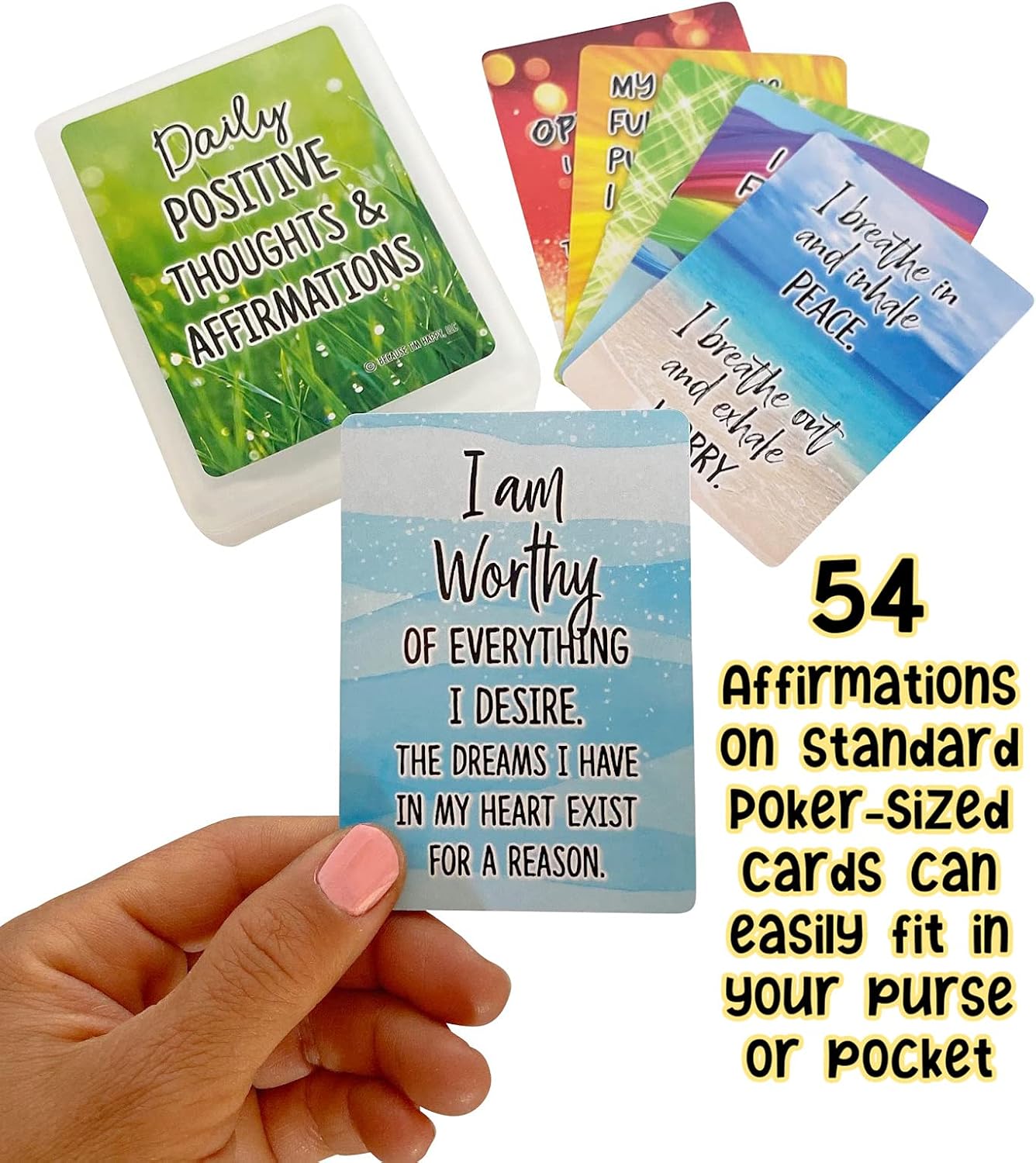 Buy Because I'm Happy Positive Affirmation Cards - 54 Affirmations, 150+  Inspirational Questions - Colorful Deck with Storage Box - Daily Self Care  Kit & Mindfulness Gifts for Kids, Teens, Men &