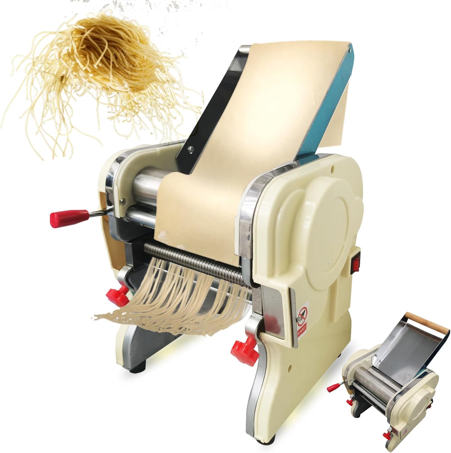 Electric Pasta Maker Machine, Automatic Noodle Machine, Dough Roller Pressing Machine Stainless Steel, 3MM Round Noodle Blade, Thickness Adjustable, 110V/550W, Commercial