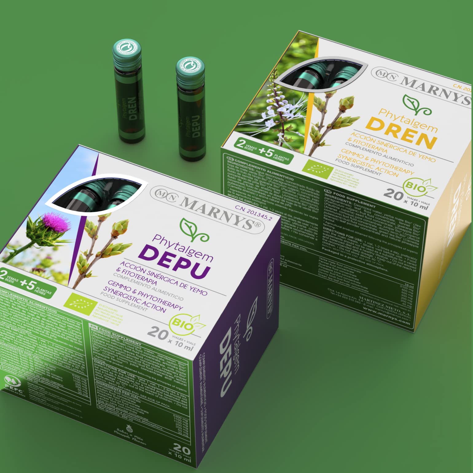 Marnys Phytalgem DEPU - Elimina toxinas - Bienestar Digestivo y Renal - sabor a Piña - 20 cómodos viales bebibles 361 g