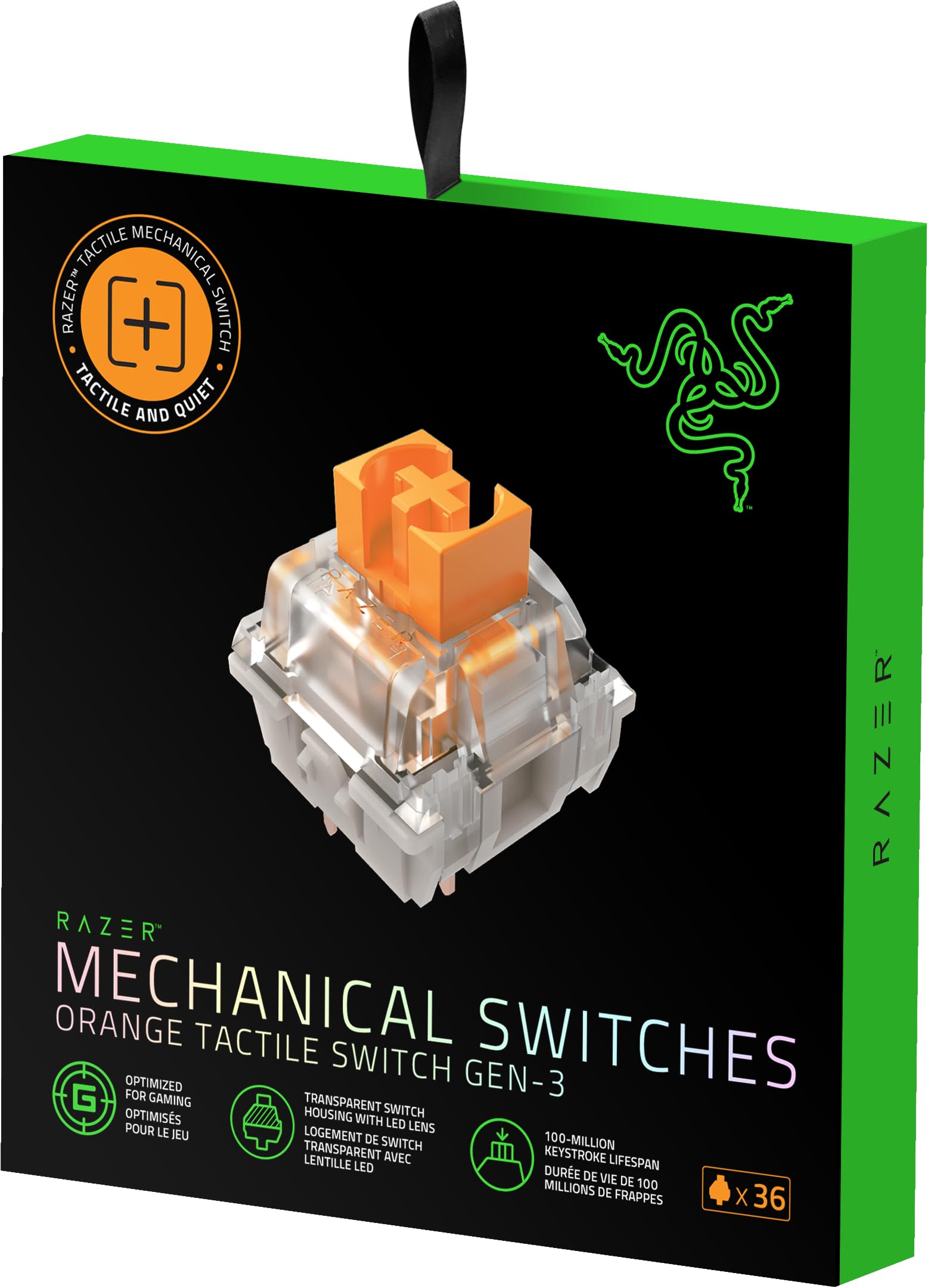 Razer Zestaw przełączników mechanicznych – pomarańczowy przełącznik dotykowy (zoptymalizowany do gier, przezroczysta obudowa przełącznika z soczewką LED, żywotność 100 milionów naciśnięć klawiszy