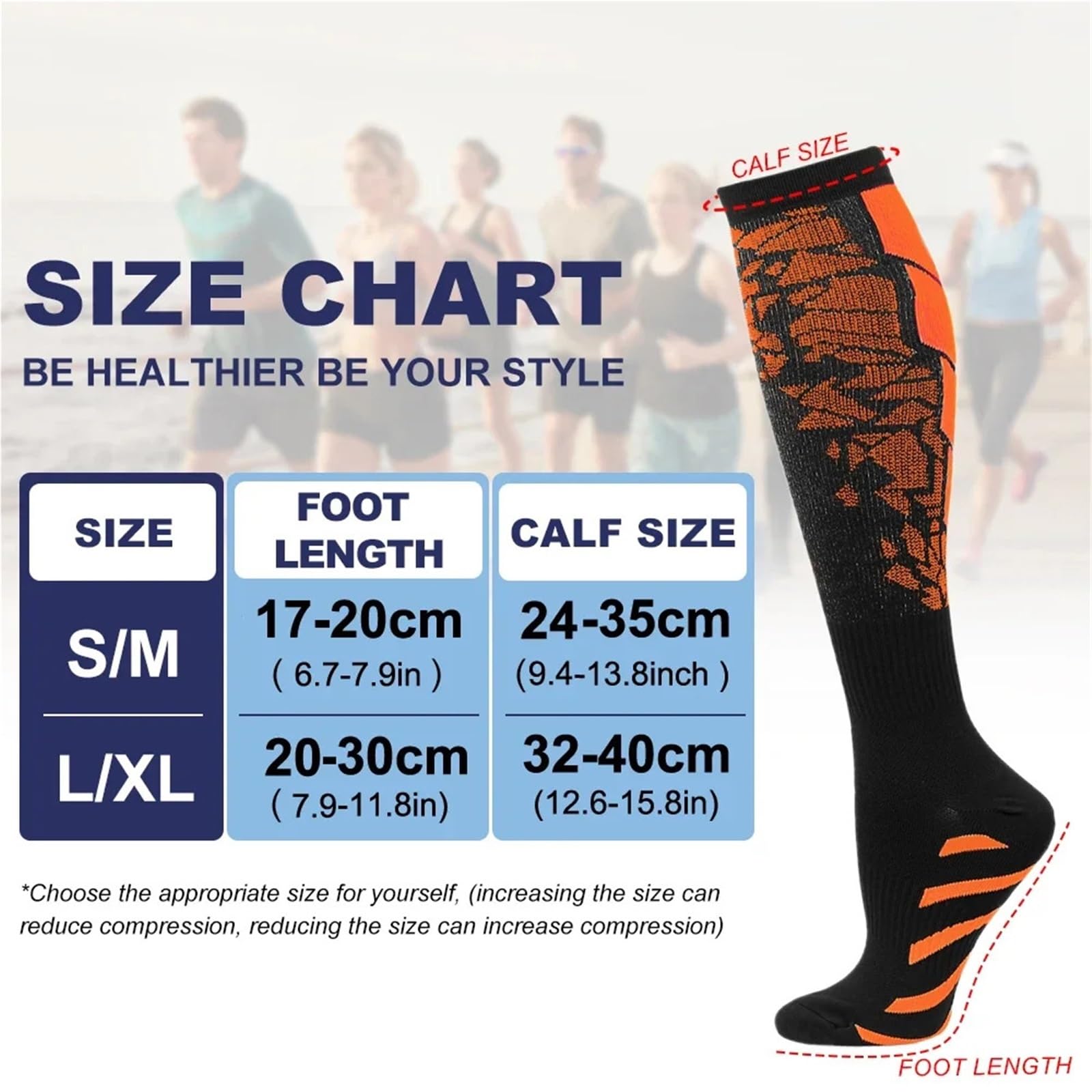 Chaussette De Contention Homme Lot de 2 Paires de Chaussettes de Compression 20-30 mmHg for Homme et Femme, Chaussettes de Sport for Marathon, Cyclisme, Football, Varices(Orange,L-XL)