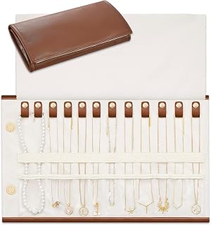 Lolalet Travel Necklace Organizer, Foldable Jewelry Case, Caramel, 12 Slots