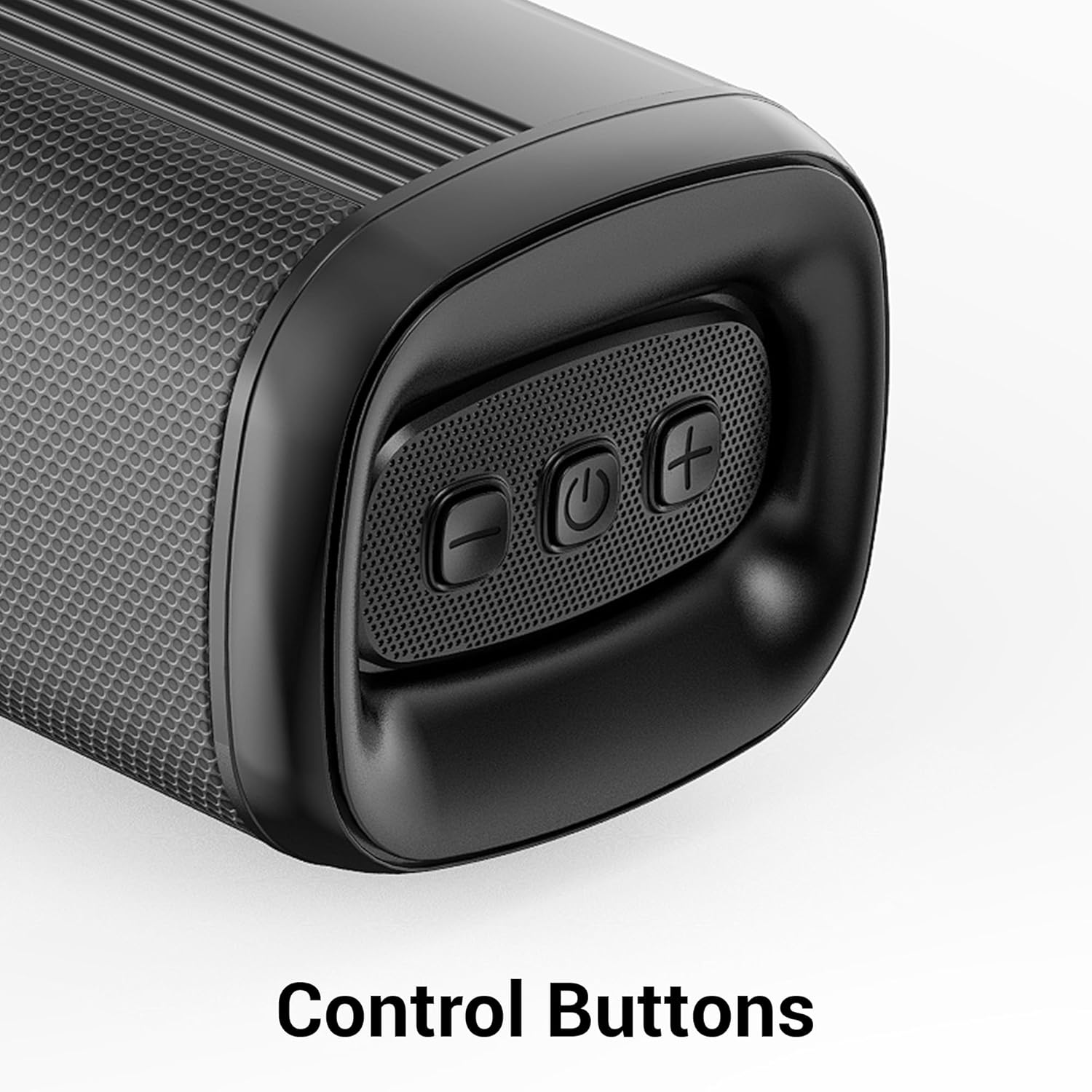 Close-up of control buttons on the side of the ZEBRONICS Juke BAR 4100 Soundbar