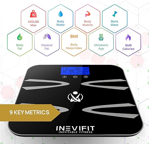 Miniatura 9 de INEVIFIT - Báscula de analizador de cuerpo analizador digital de composición corporal de baño altamente preciso mide peso grasa corporal agua