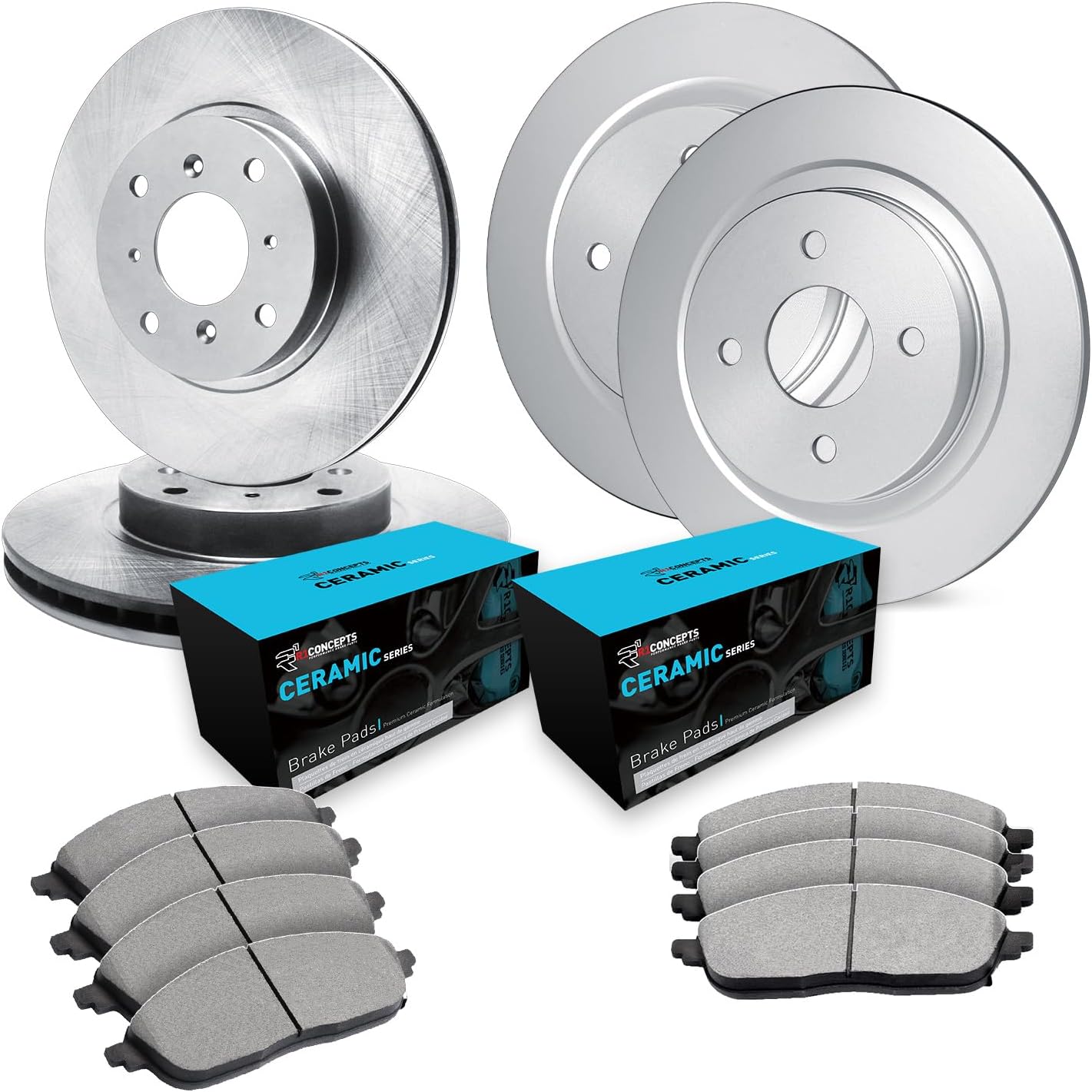 R1 Concepts Front and Rear Brake Kit For 2004-2009 Kia Spectra; 2005-2009 Kia Spectra5| Blank Brake Rotors| Ceramic Brake Pads and Rotors Kit
