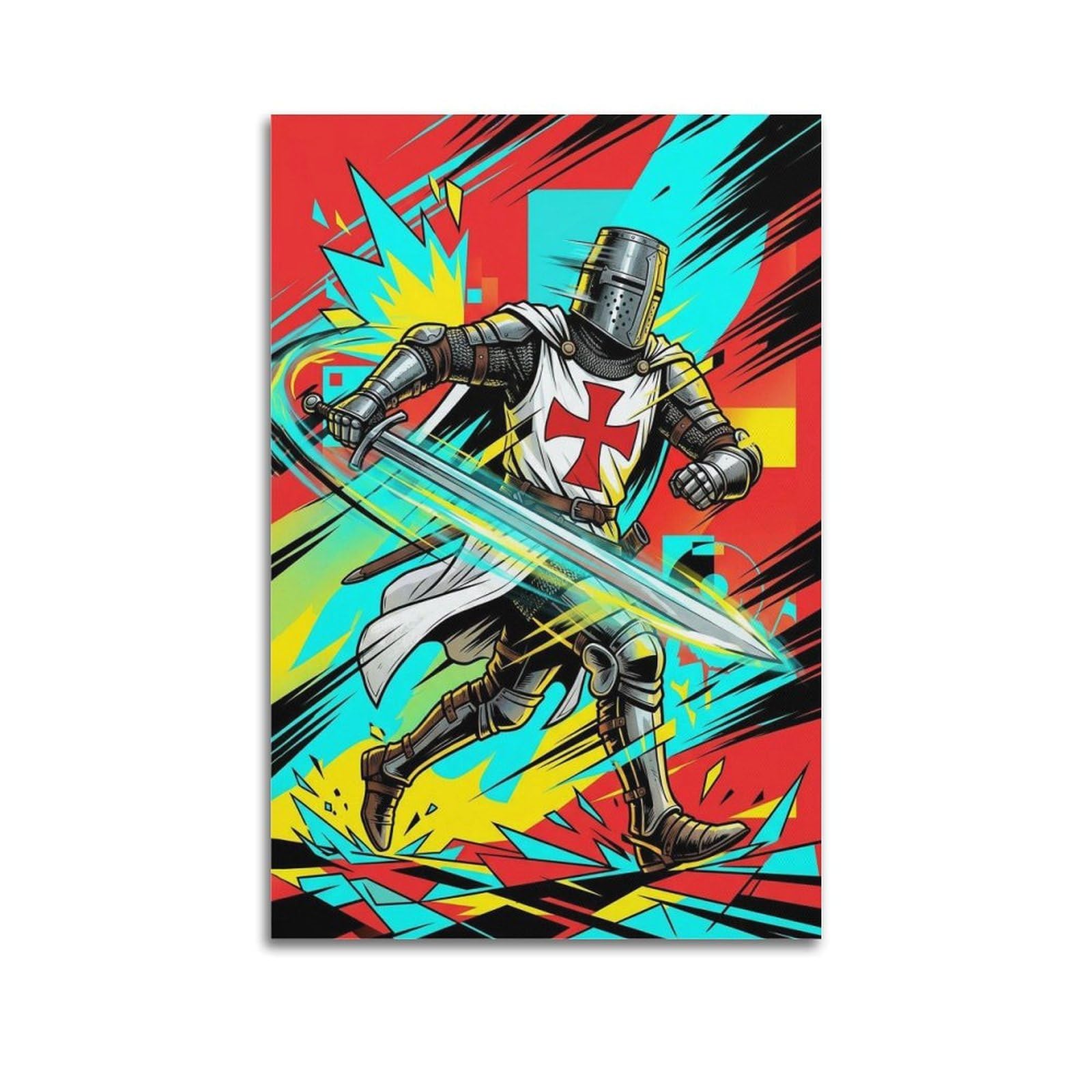 Olyhtr Boys Unframe-Style Anime Style Templar Knight Poster Holy Sword Paladin Modern Decorative Canvas Prints - Ideal Wall Art For Family, Man Cave, Game Room, & Girls Bedroom 20X30inch(50X75cm)
