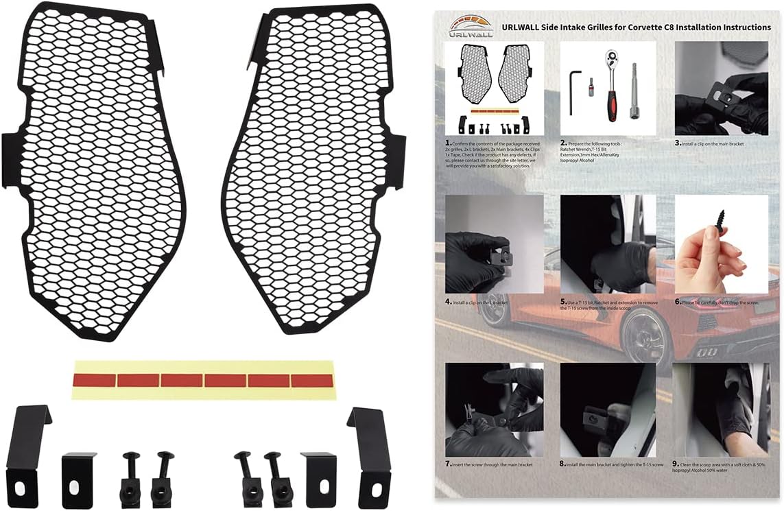 2PCS Side Intake Grille Guard Set, Driver and Right Passenger Side Front Bumper Grille Grill Cover, Side Pair Radiator Air Intake Vent for Corvette C8 Stingray 2020-2024 (Black)