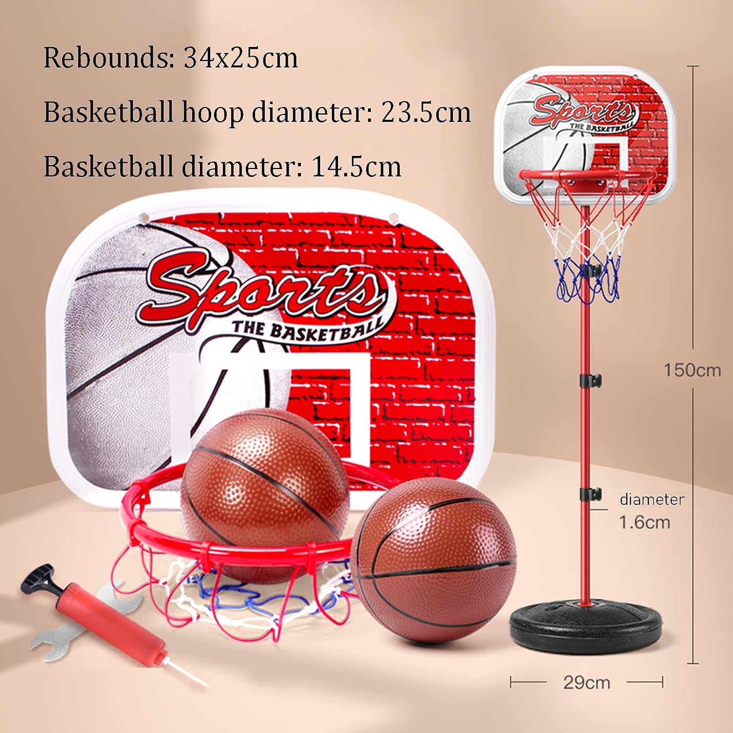 Basketball Hoop Height Adjustable Basketball Hoop, Kids Portable Basketball Stand is Suitable for Indoor and Outdoor, with PP Backboard and Base, Easy to Install