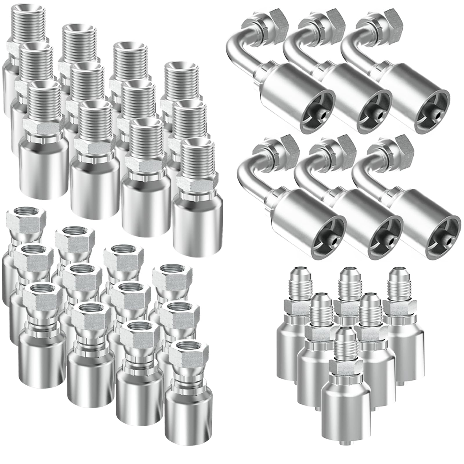 36PCS 3/8 inch Hydraulic Hose Fittings 3/8" Hose x 3/8 NPTF Male &amp; JIC 37° Female and Male Pipe Hydraulic Hose Crimp Fitting Ends for Hydraulic Line Air Hose Repair Kit