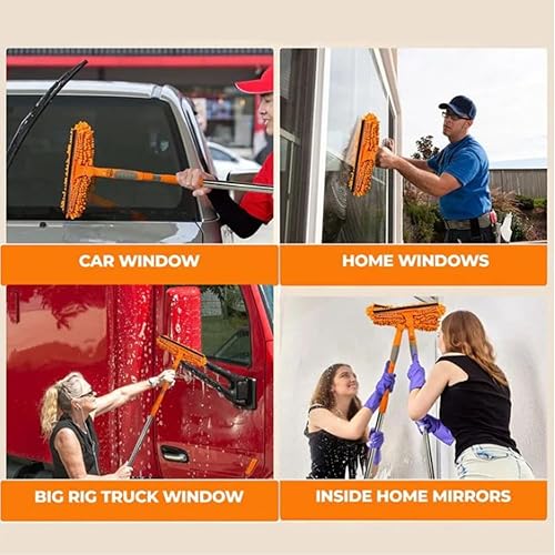 Miniatura 5 de Escobilla giratoria de 10 pulgadas con cepillo de microfibra extraíble 2 en 1 y cabezal de lavadora para limpieza de ventanas y paneles solares, se
