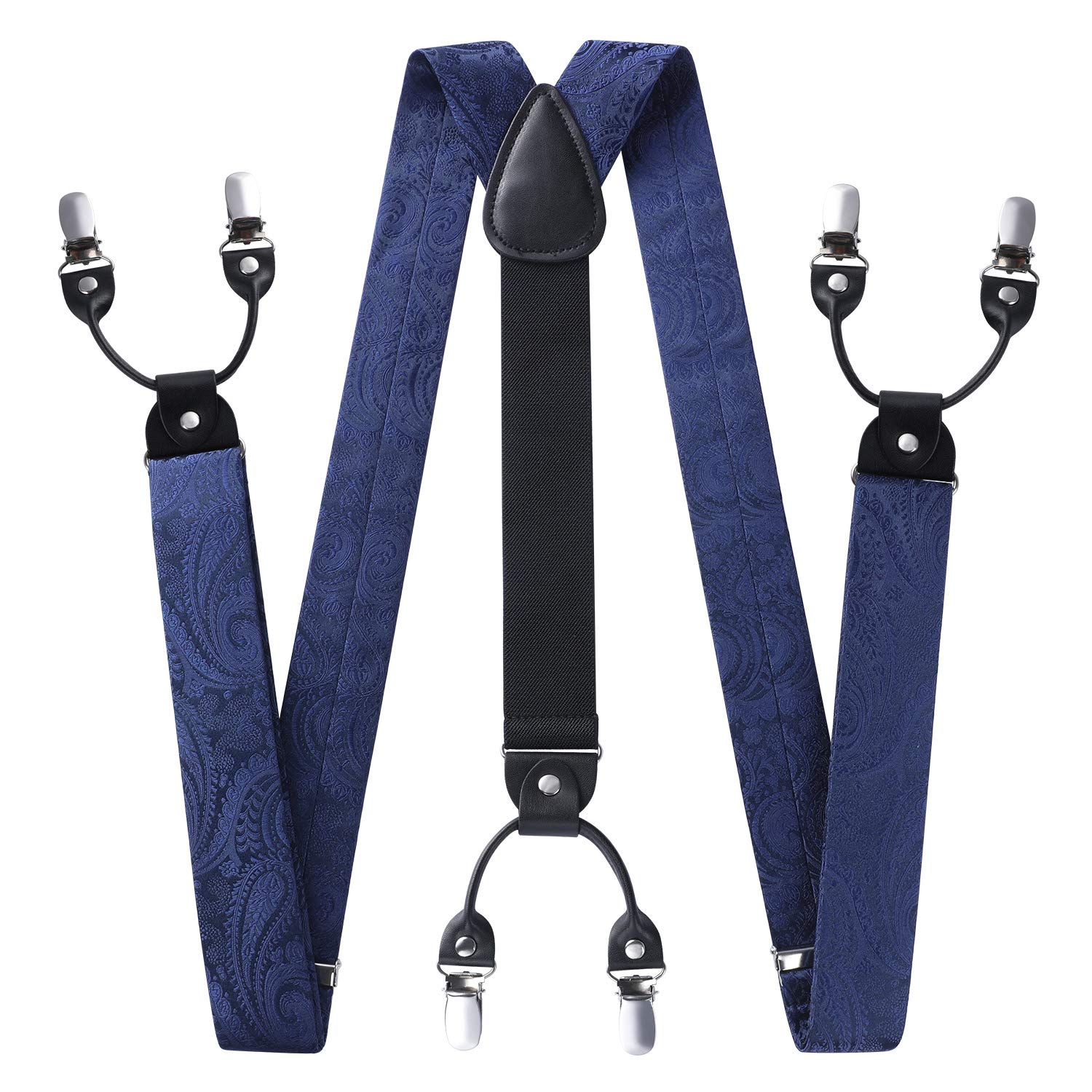HISDERN Bretelles Homme avec 6 Clips Extra Résistants Élastique en Forme de Y Longueur Réglable Bretelle et Pre-Noue Noeud Papillon Poche Carre Ensemble Homme Pour Fête Mariage