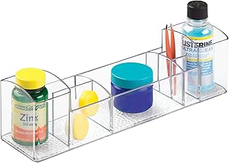 iDesign 43030 Med+ 12" Plastic Divided Vanity Medication and Bathroom Accessory, 12" x 3" x 3.5", Multi-Level Organizer