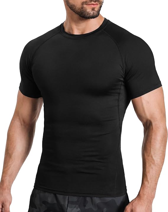 Men's Compression Shirts, Short Sleeve T-Shirt Athletic Compression Tops Workout Sports Base Layer Undershirt