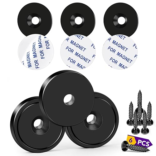 Miniatura 24 de TRYMAG Imanes resistentes – 80 libras, paquete de 6 con agujeros, almohadillas de acero, neodimio, tornillos para montaje en pared, respaldo