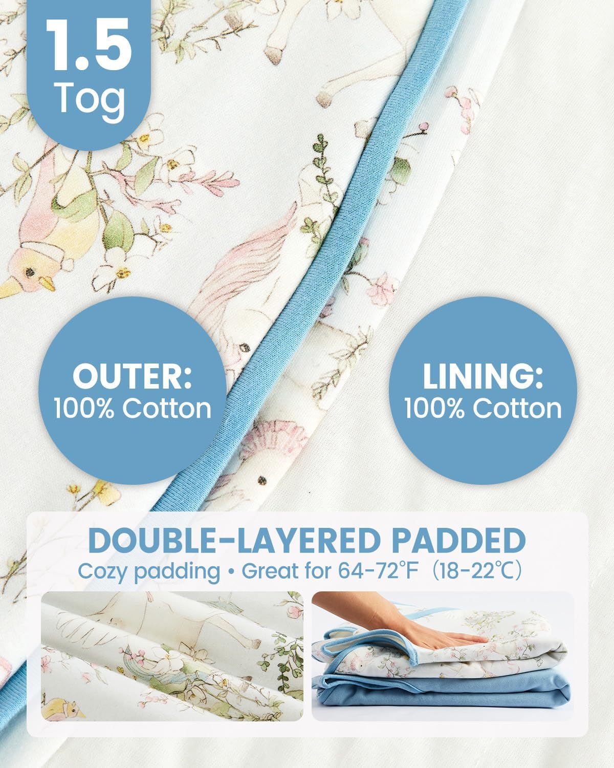 WYTbaby 2 Pack Baby Sleep Sack 1.0 TOG, 100% Cotton Wearable Blanket, 2-Way Zipper Baby Sleeping Bag, 6-12 Months