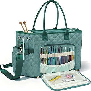 Crochet Bag Yarn Storage, Large Knitting Tote with Padded Crochet Hook Organizer, Tote with Multiple Compartments for Crochet Lovers, Knitting Accessories, Mother's Day Gift
