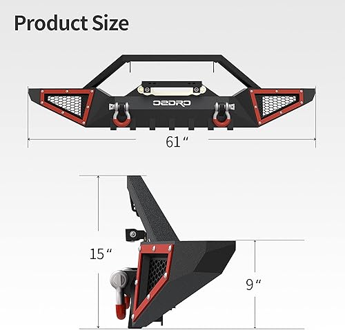 Miniatura 2 de OEDRO Parachoques delantero compatible con Jeep Wrangler JL & Unlimited JLU 2018-2023 (24 puertas), Gladiator JT 2020-2023, parachoques todoterreno
