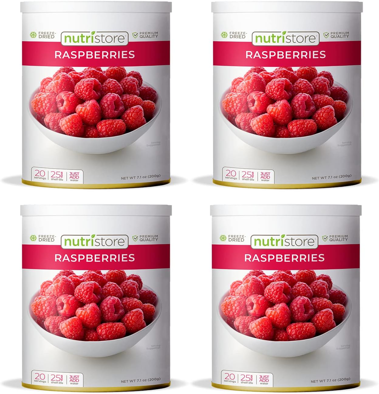 Nutristore Freeze Dried Raspberries 4-Pack | 100% Natural, Healthy Fruit Snacks Bulk | Premium Quality & Crispy Fresh Taste | Emergency Survival Food Supply | #10 Can | 20 Servings | 25 Year Shelf Life