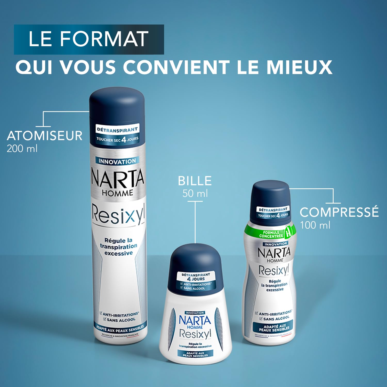 NARTA - Resixyl - Deodorante spray compresso da uomo - Deodorante tattile secco 4 giorni - Sudorazione eccessiva - Anti-irritazioni* - 0% alcool** - Pelle sensibile - Anti traccia bianca - 100 ml -