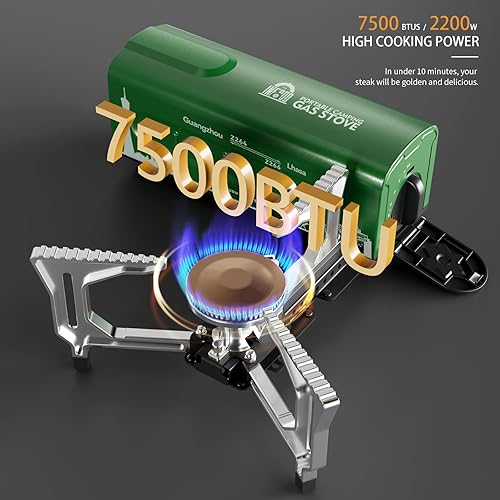 Miniatura 3 de INFOOD Estufa portátil de gas butano para campamento, diseño plegable compacto de 7500 BTU con bolsa de transporte para mochileros, viajes de