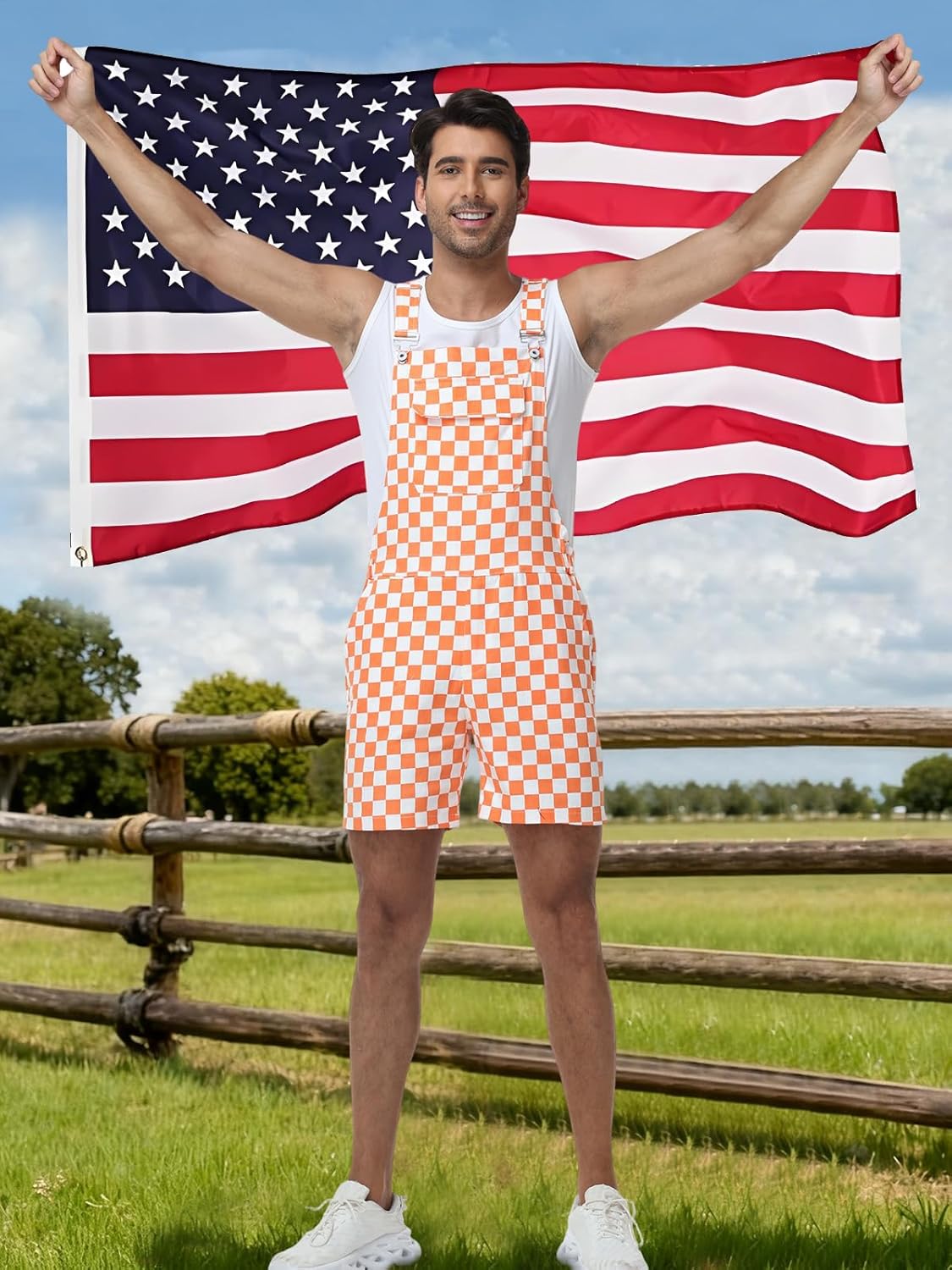 Checkered Bib Overalls for Men - Shorts Jumpsuit Work Coveralls with Adjustable Straps - Image 4