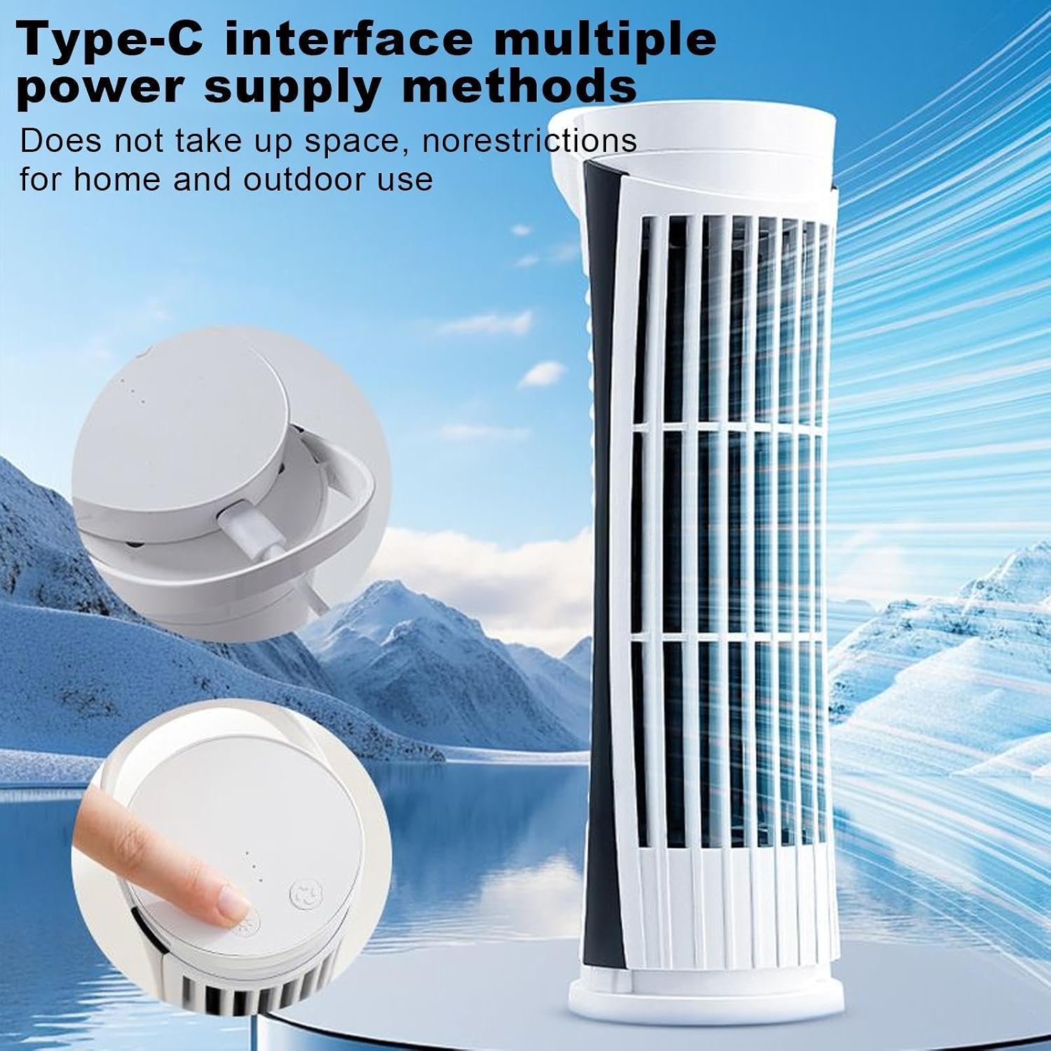 Tower Fan | USB Rechargeable Quiet Blower | Bladeless Quiet Tower Fan with LED Light for Car Travel Desk Garage Indoor RV Studio Kitchen
